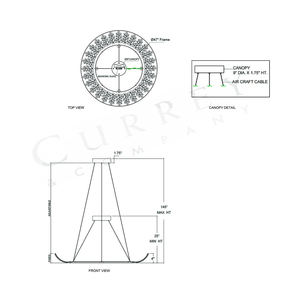 Oakwreath LED Chandelier - line drawing.
