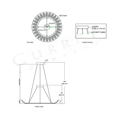 Oakwreath LED Chandelier - line drawing.