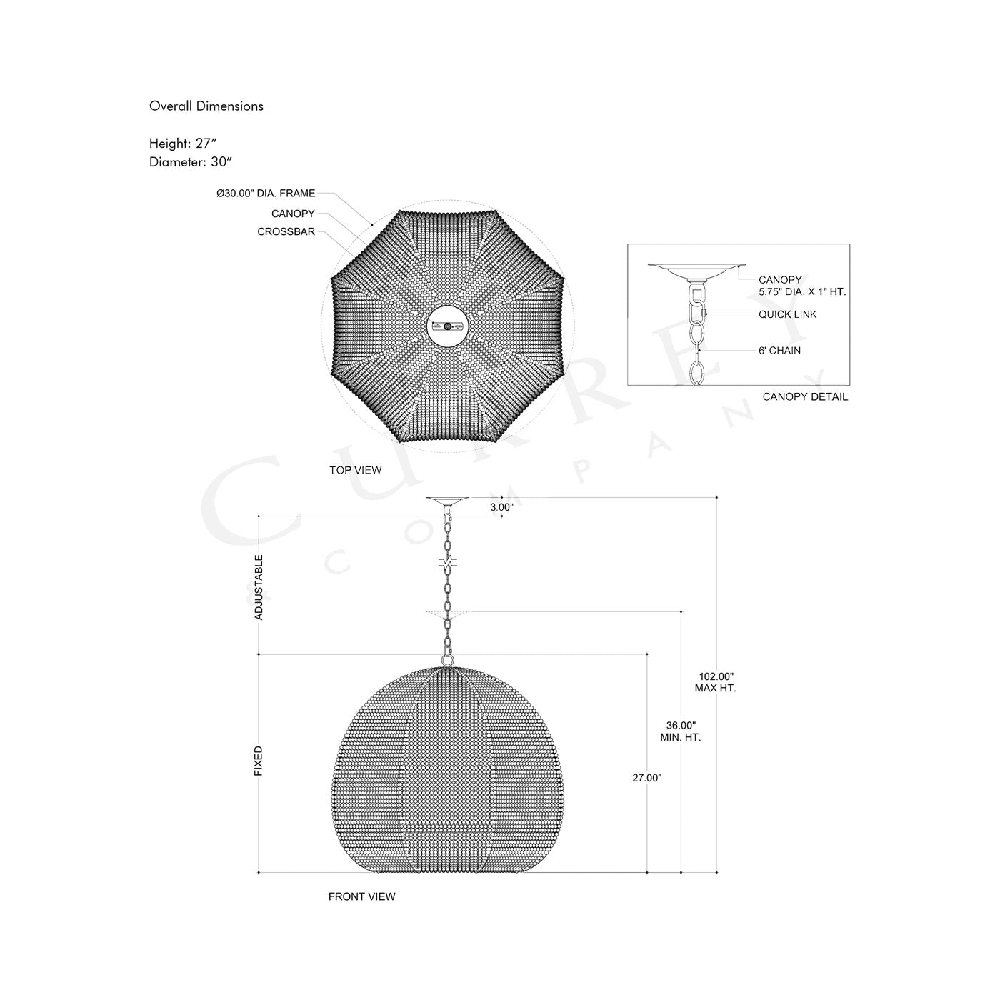 Octavia Pendant Light - line drawing.