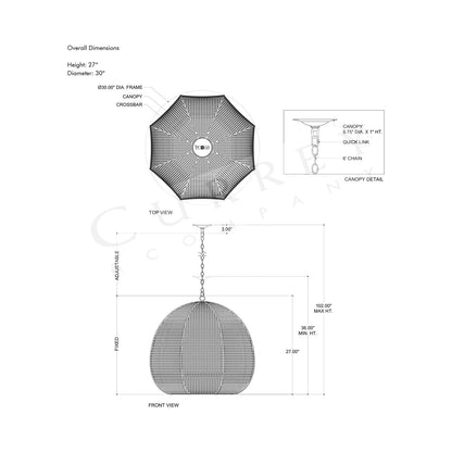 Octavia Pendant Light - line drawing.