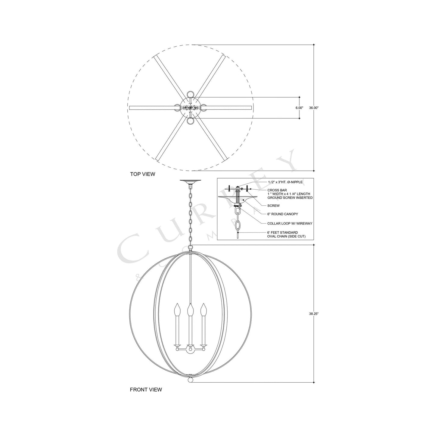 Ogden Orb Chandelier - line drawing.