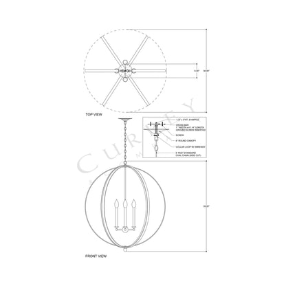 Ogden Orb Chandelier - line drawing.