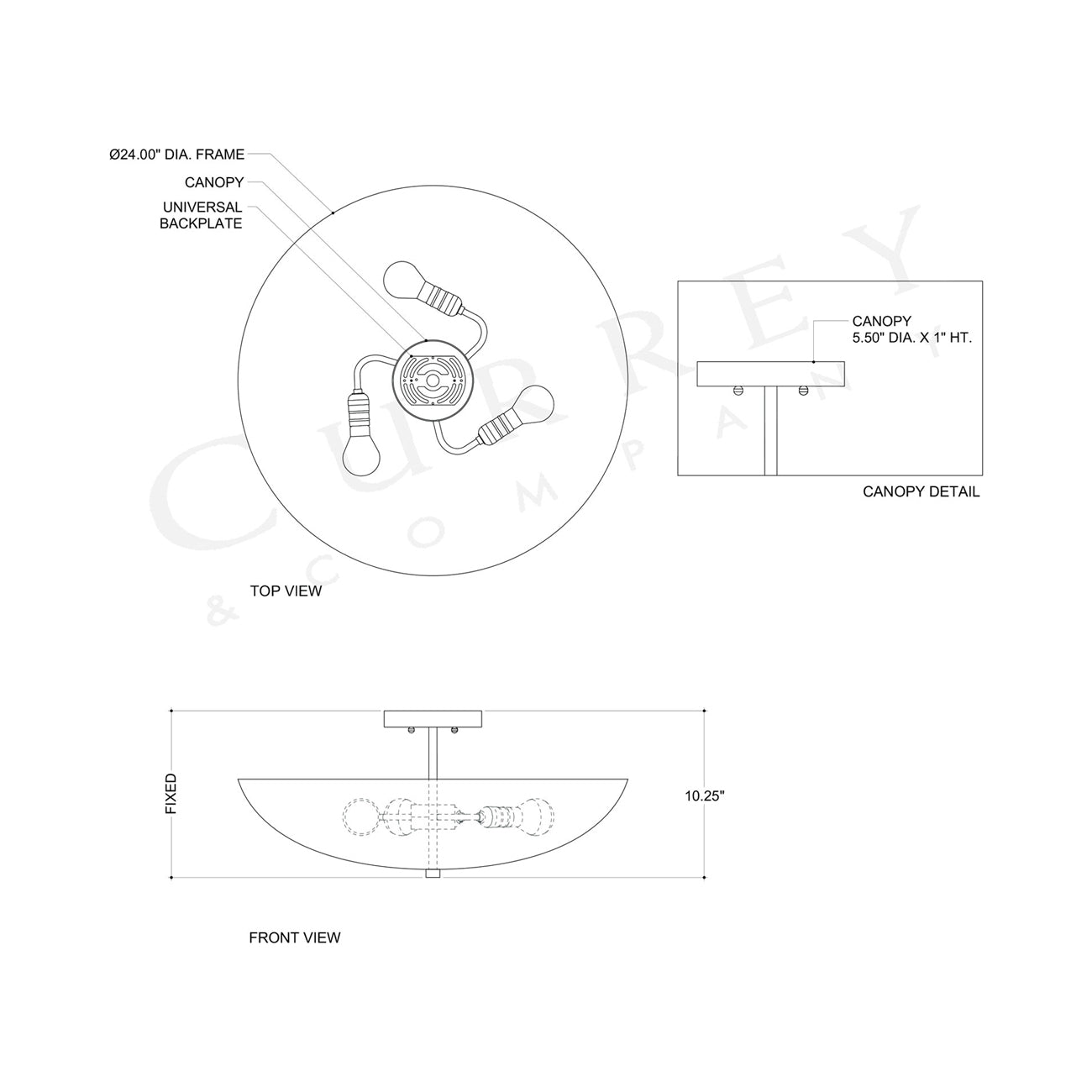 Origo Semi Flush Mount Ceiling Light - line drawing.