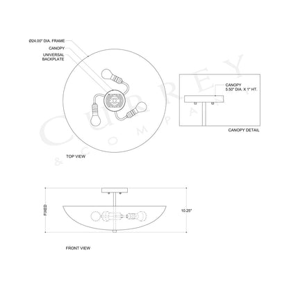 Origo Semi Flush Mount Ceiling Light - line drawing.
