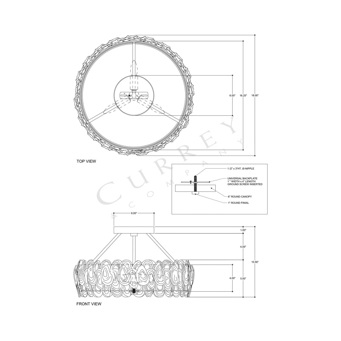Oyster Semi Flush Mount Ceiling Light - line drawing.