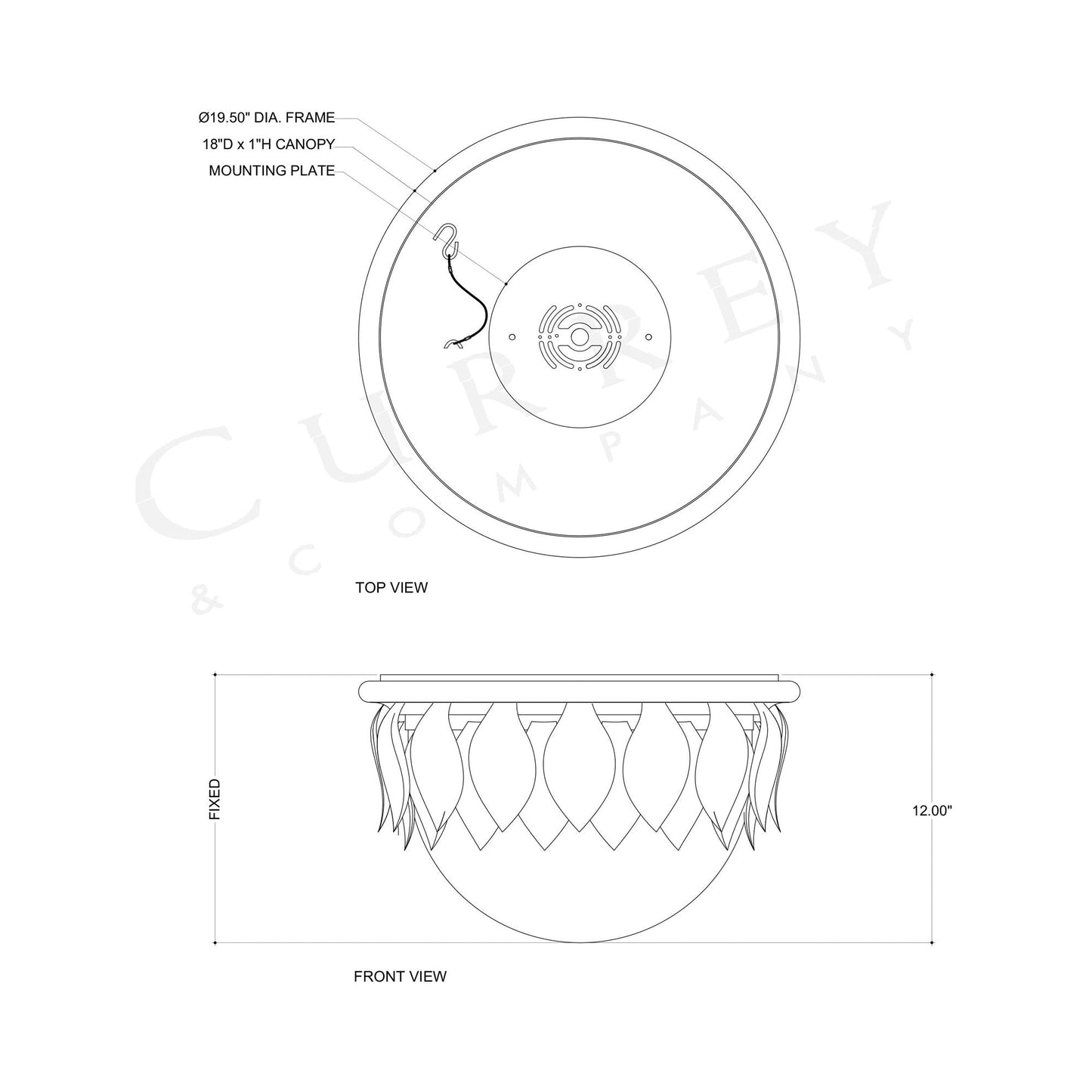 Paestum LED Flush Mount Ceiling Light - line drawing.