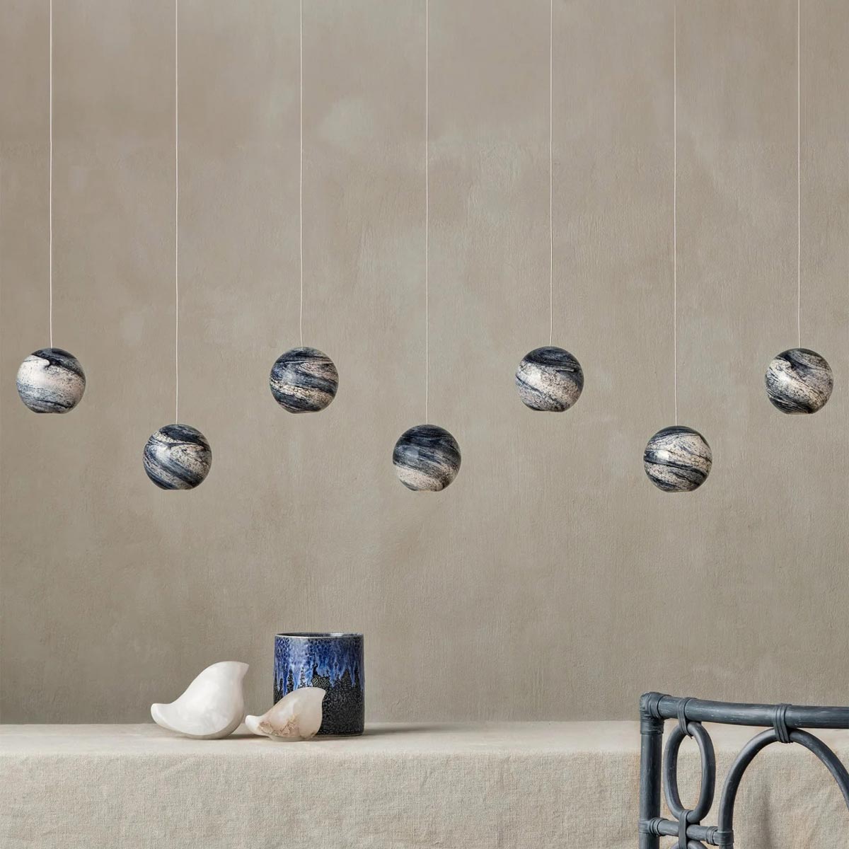 Palatino Linear Multi Pendant Light in living room.