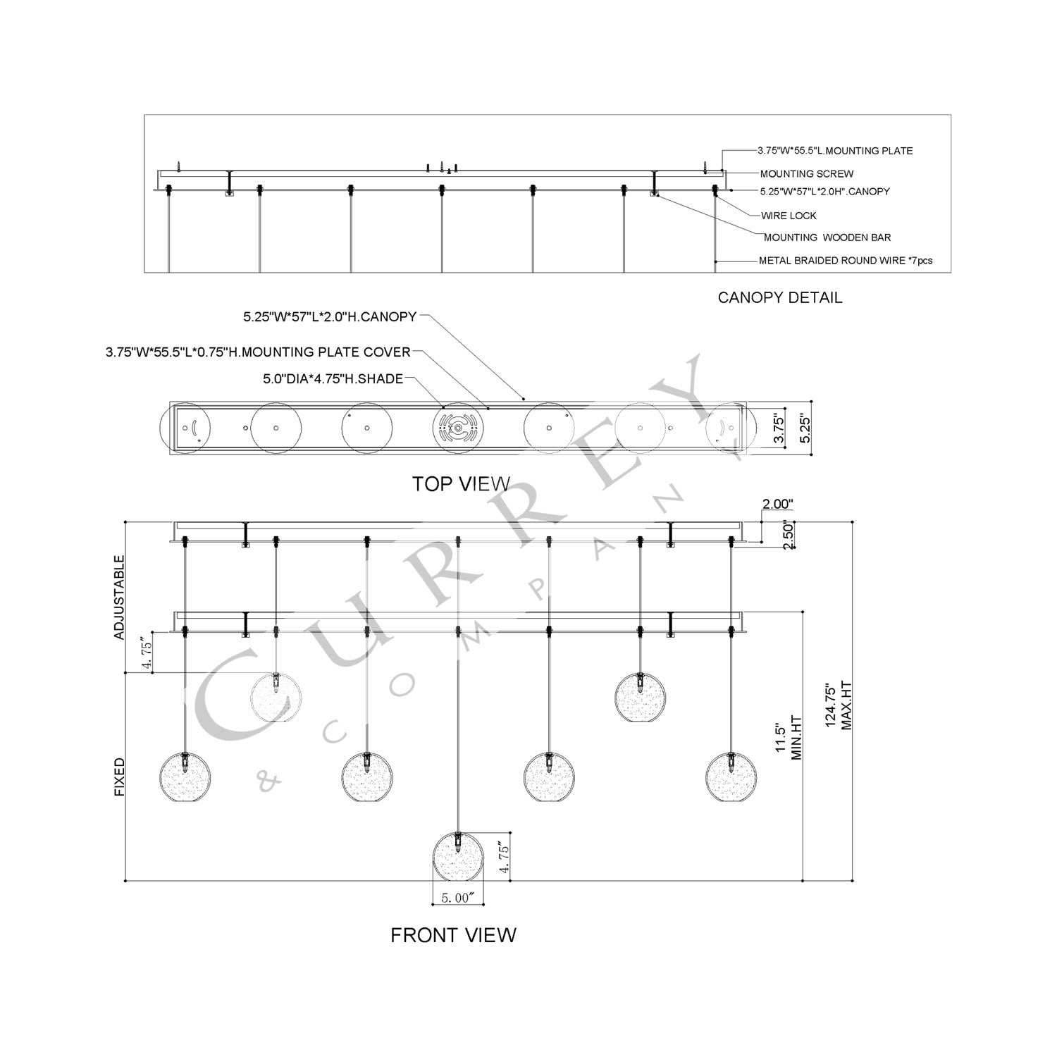 Palatino Linear Multi Pendant Light - line drawing.