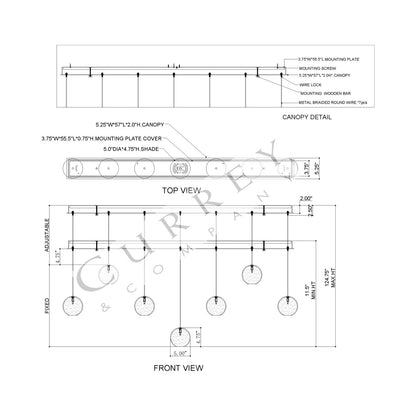 Palatino Linear Multi Pendant Light - line drawing.