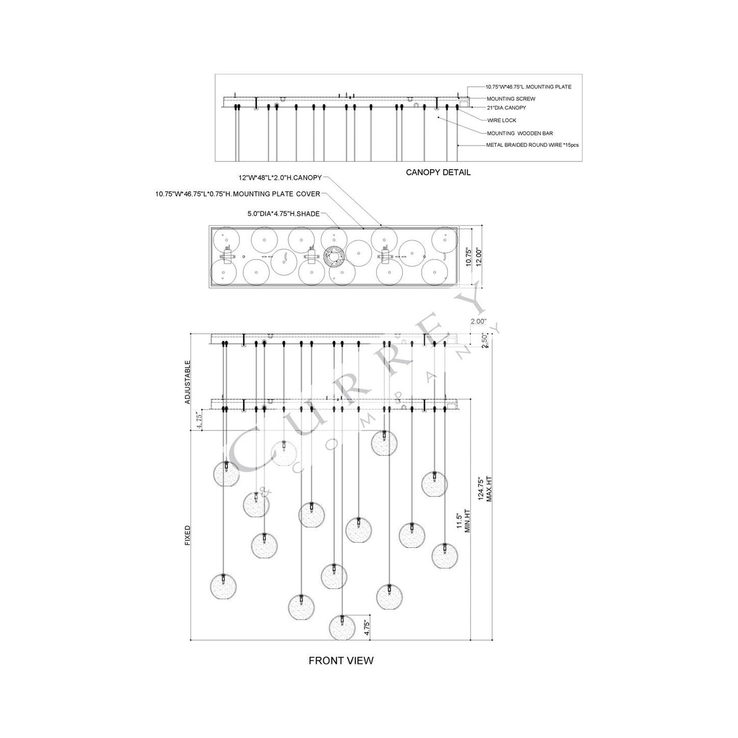 Palatino Linear Multi Pendant Light - line drawing.
