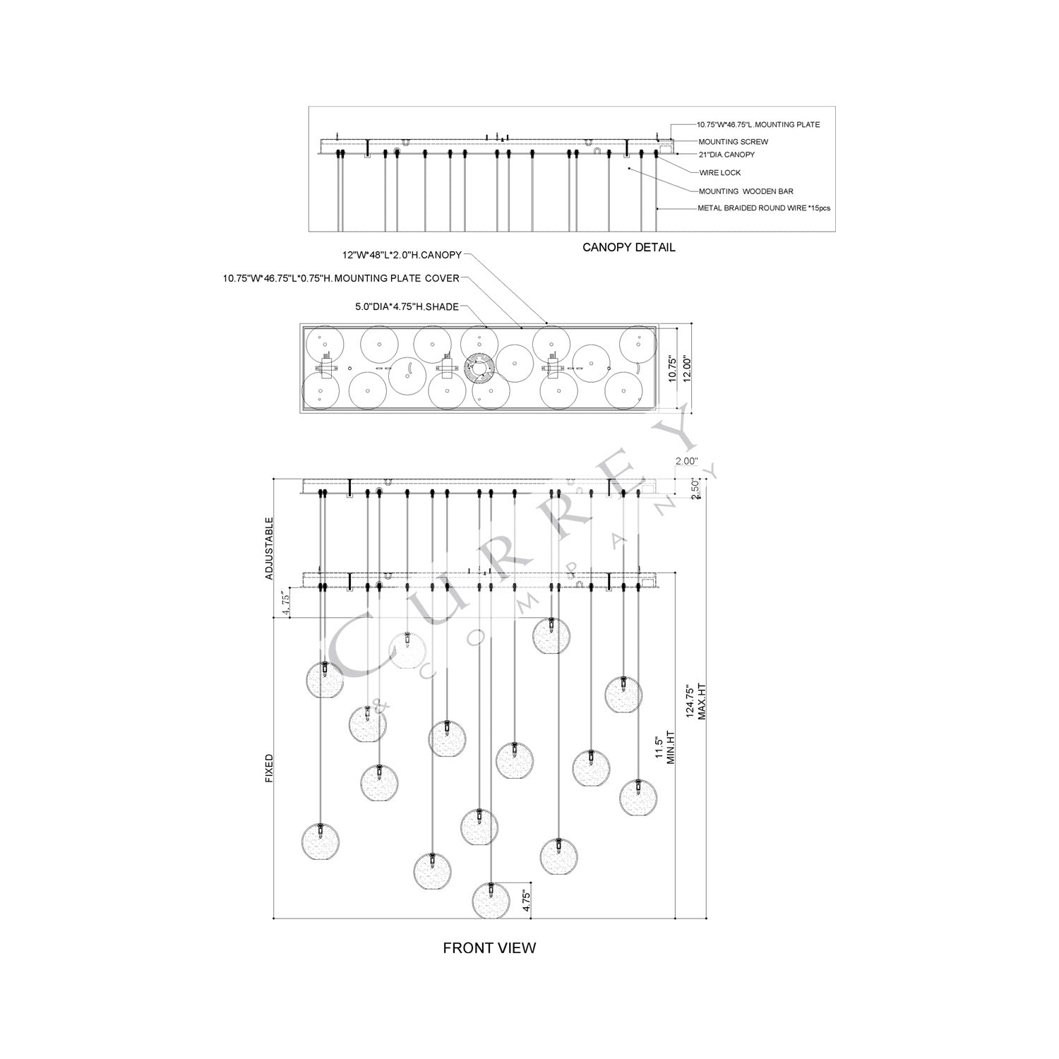 Palatino Linear Multi Pendant Light - line drawing.