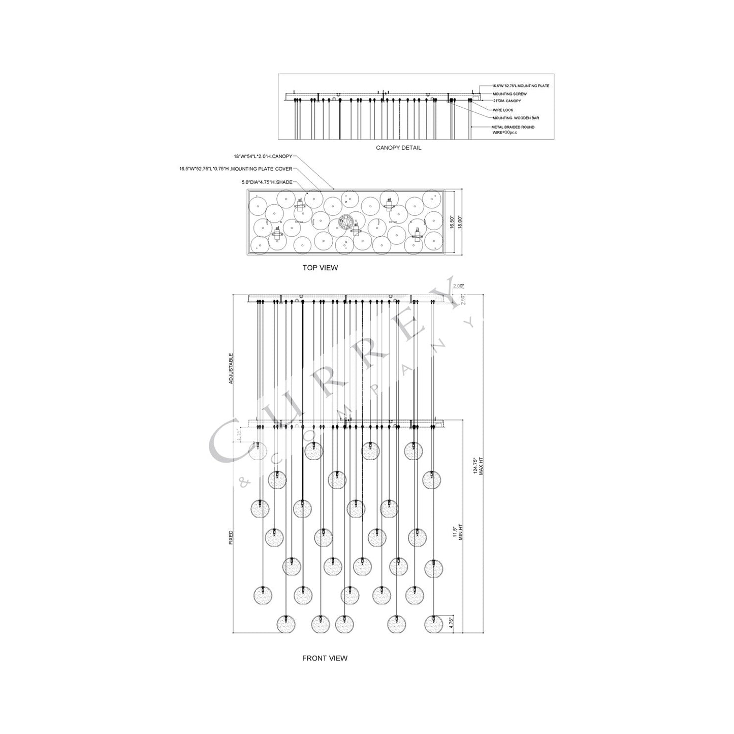 Palatino Linear Multi Pendant Light - line drawing.