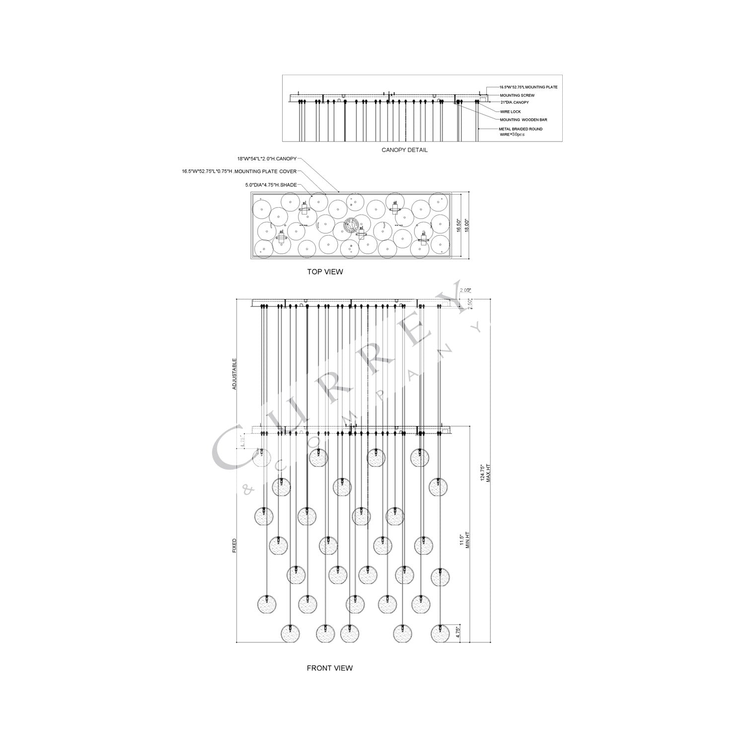 Palatino Linear Multi Pendant Light - line drawing.