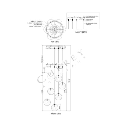Palatino Multi Pendant Light - line drawing.
