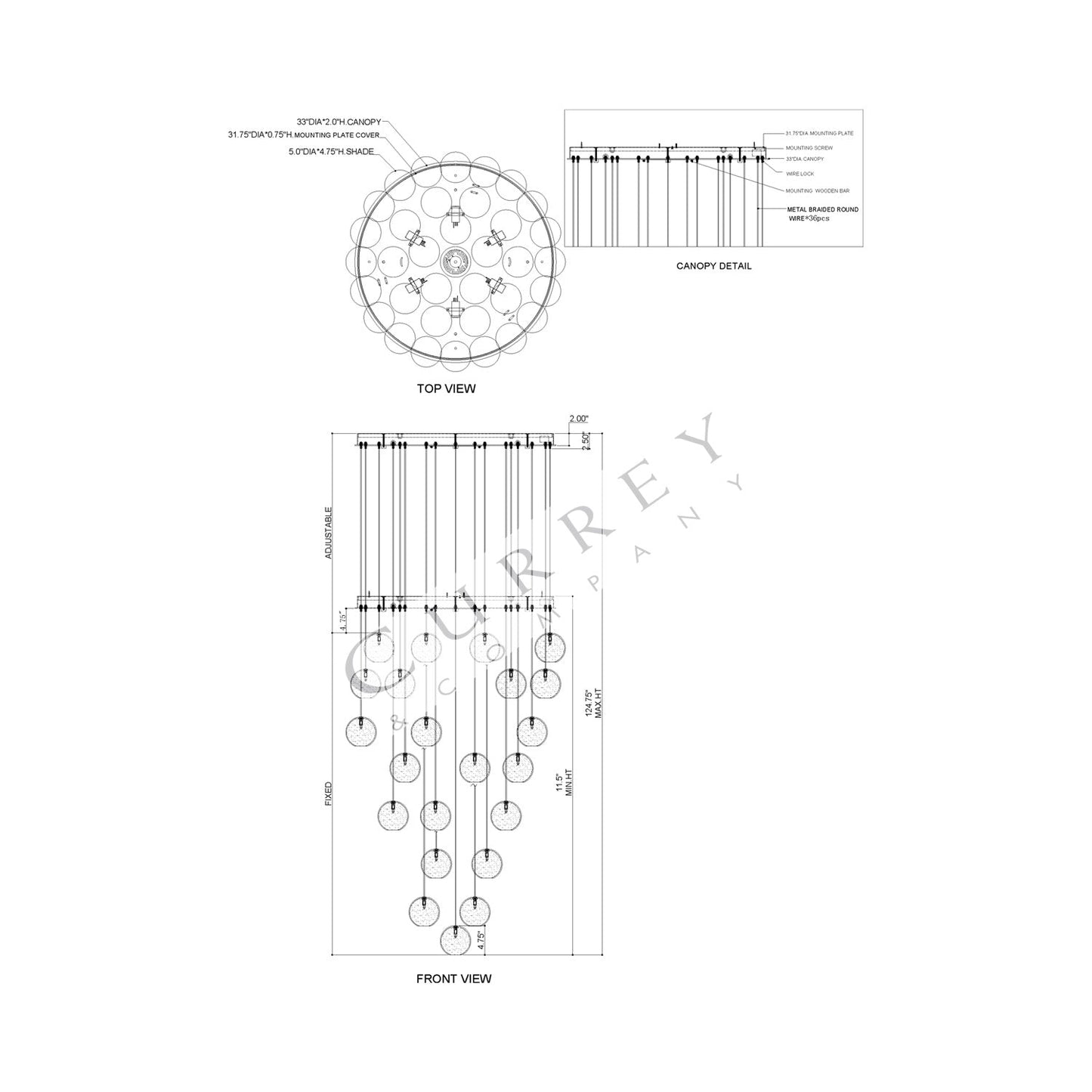 Palatino Multi Pendant Light - line drawing.