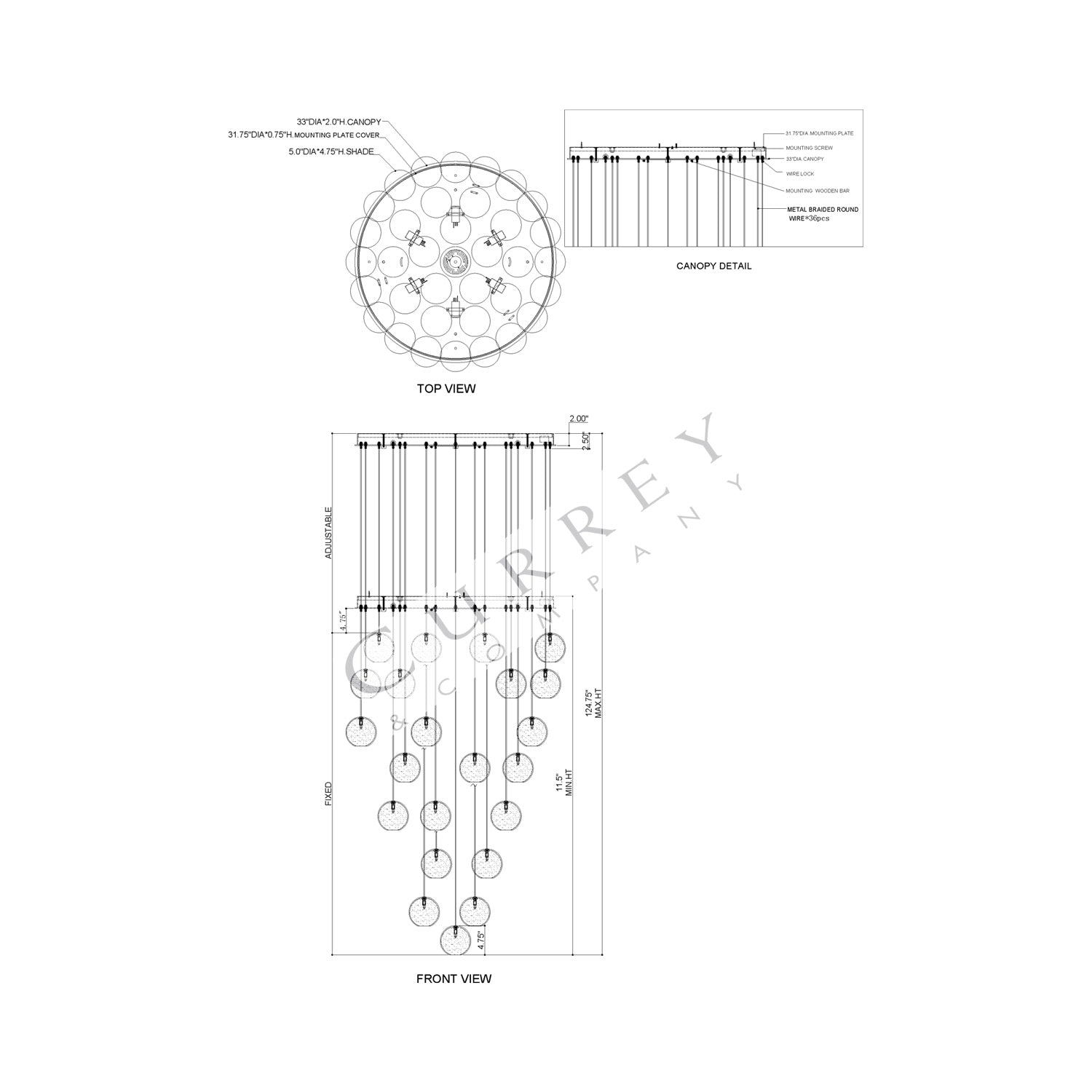 Palatino Multi Pendant Light - line drawing.