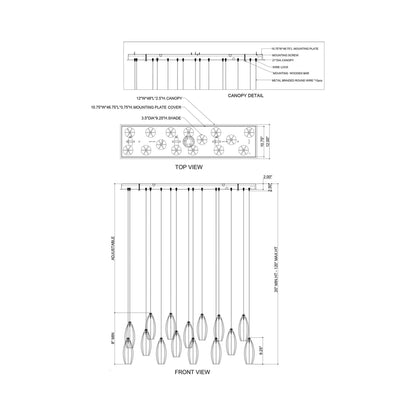 Parish Rectangular Multi Light Pendant Light - line drawing.