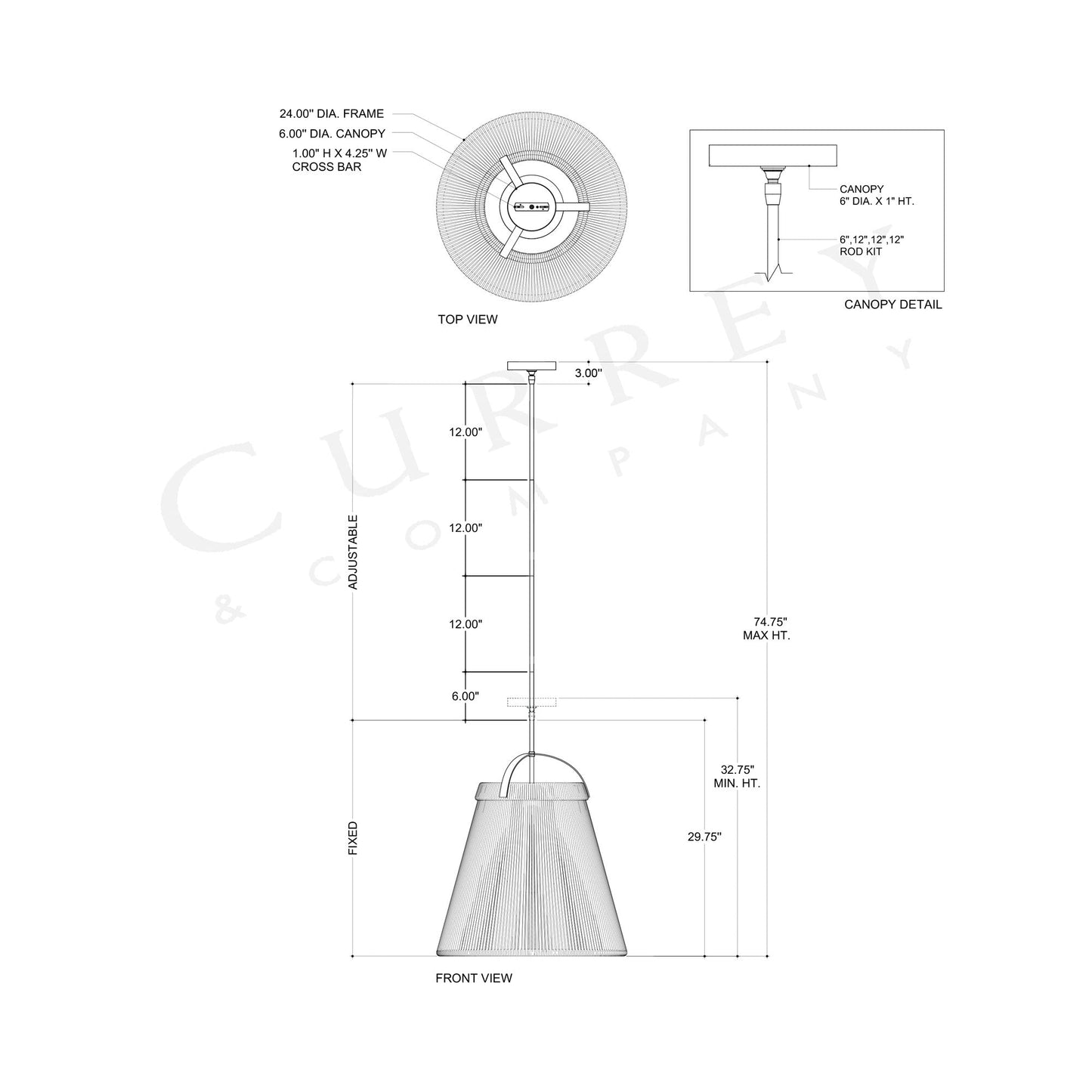 Parnell Pendant Light - line drawing.