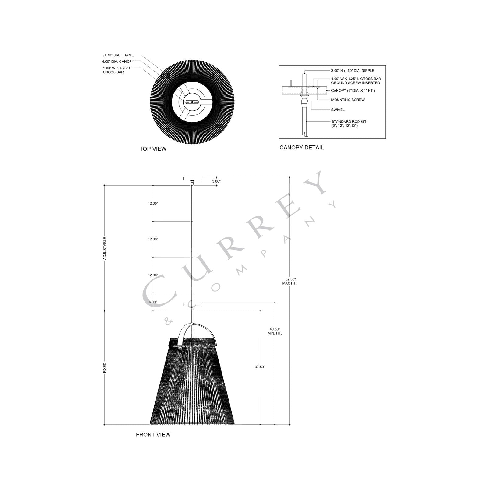 Parnell Pendant Light - line drawing.