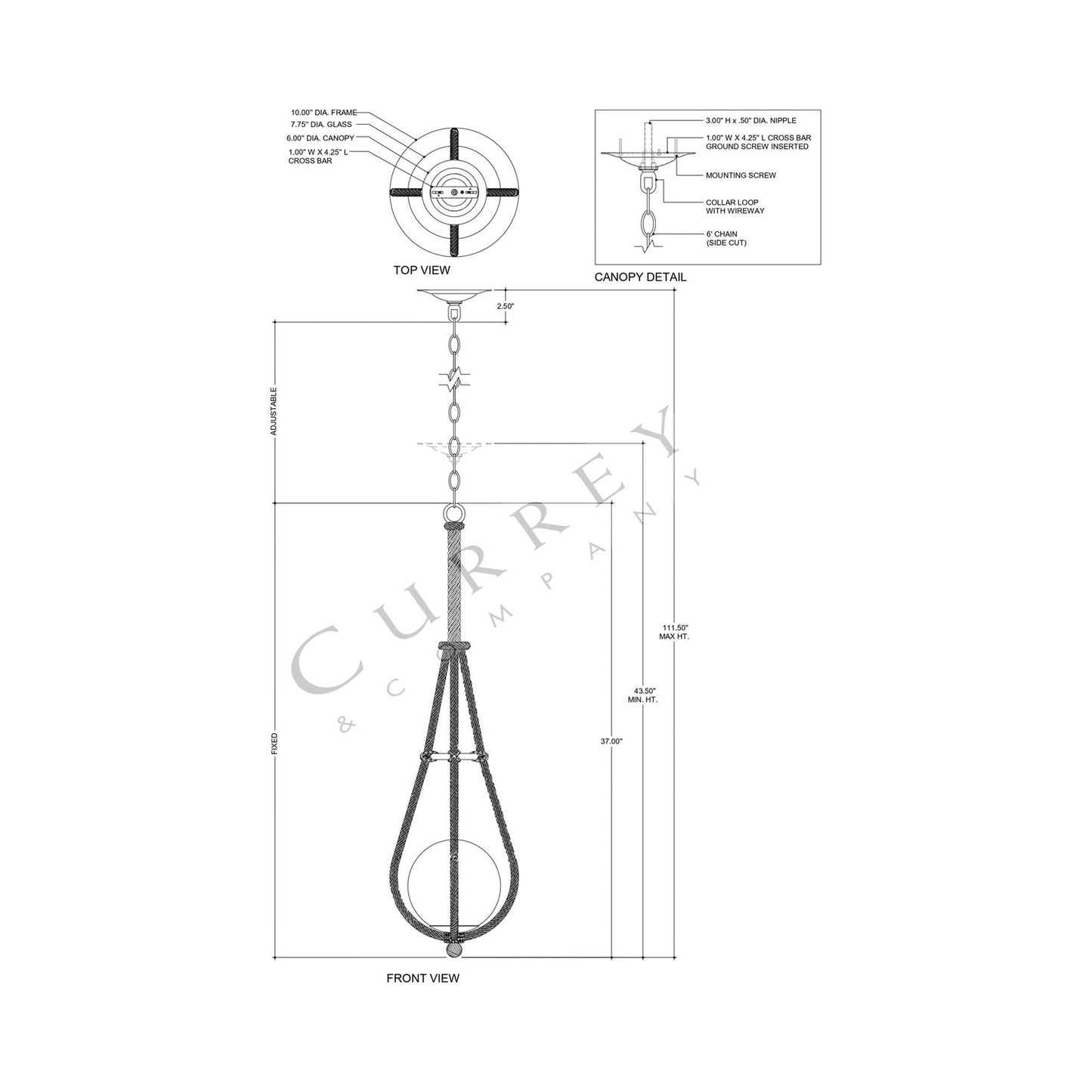 Passageway Pendant Light - line drawing.