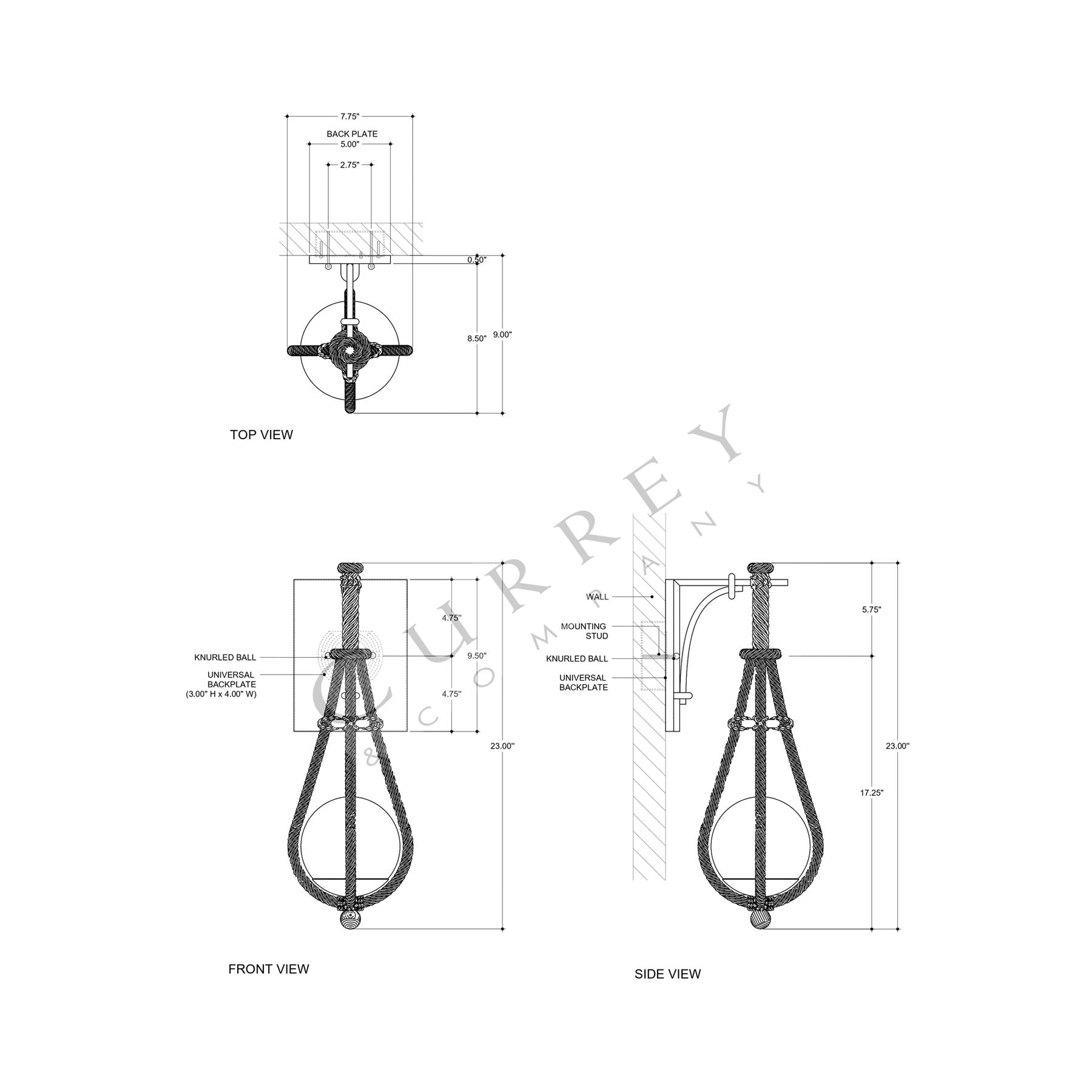 Passageway Wall Light - line drawing.