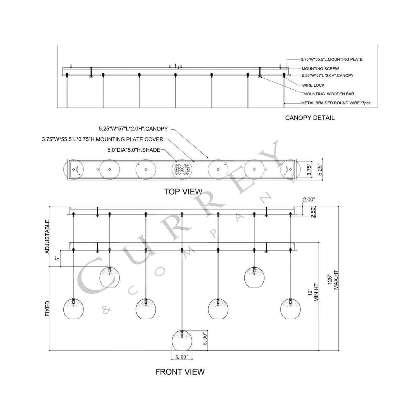 Pathos Linear Multi Pendant Light - line drawing.