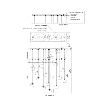 Pathos Linear Multi Pendant Light - line drawing.
