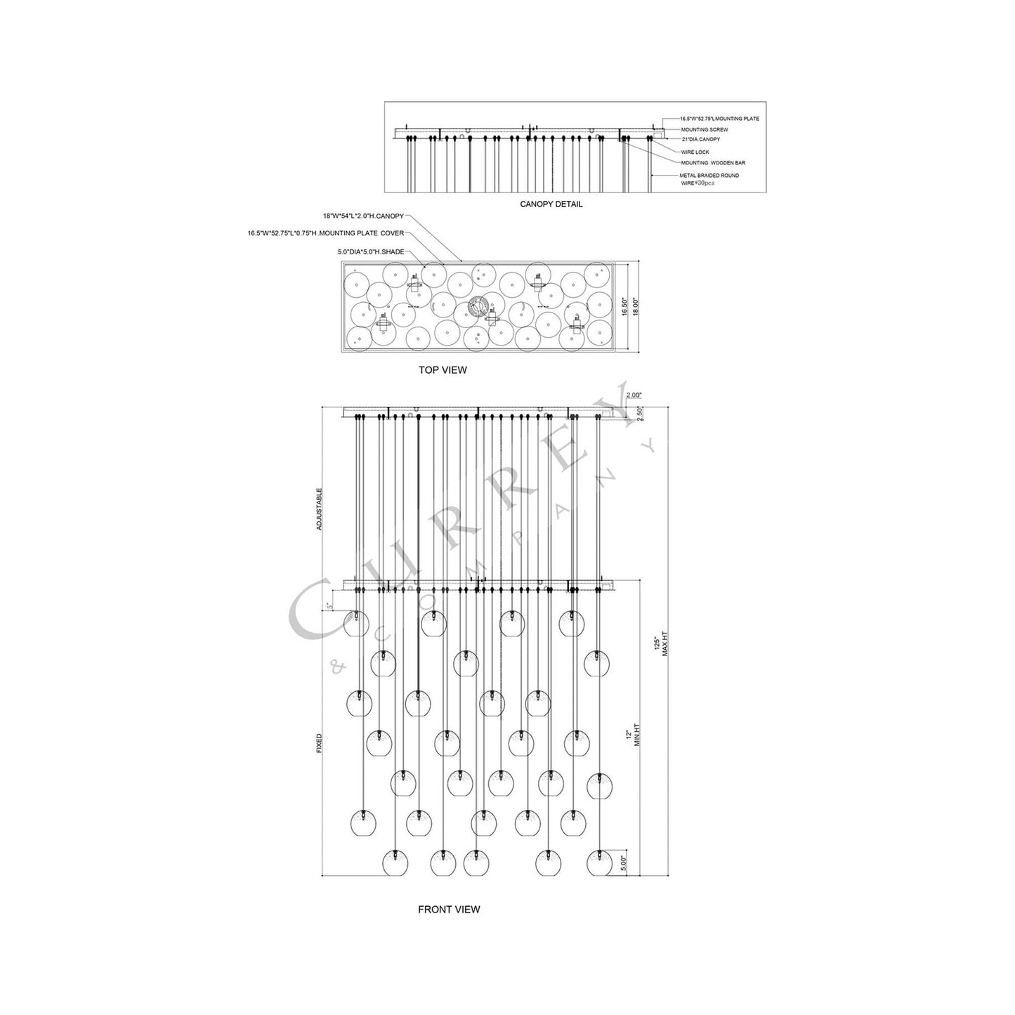 Pathos Linear Multi Pendant Light - line drawing.