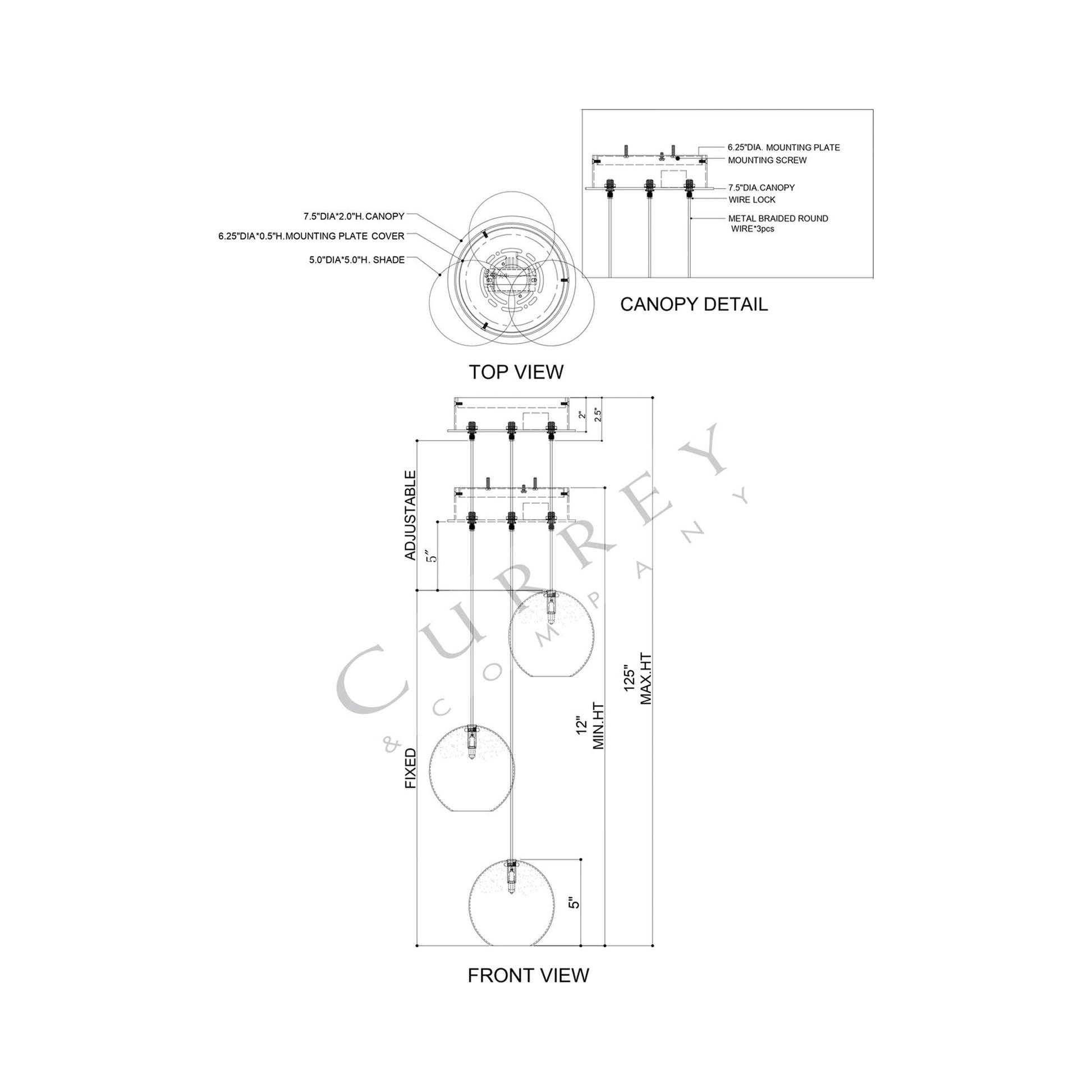 Pathos Multi Pendant Light - line drawing.