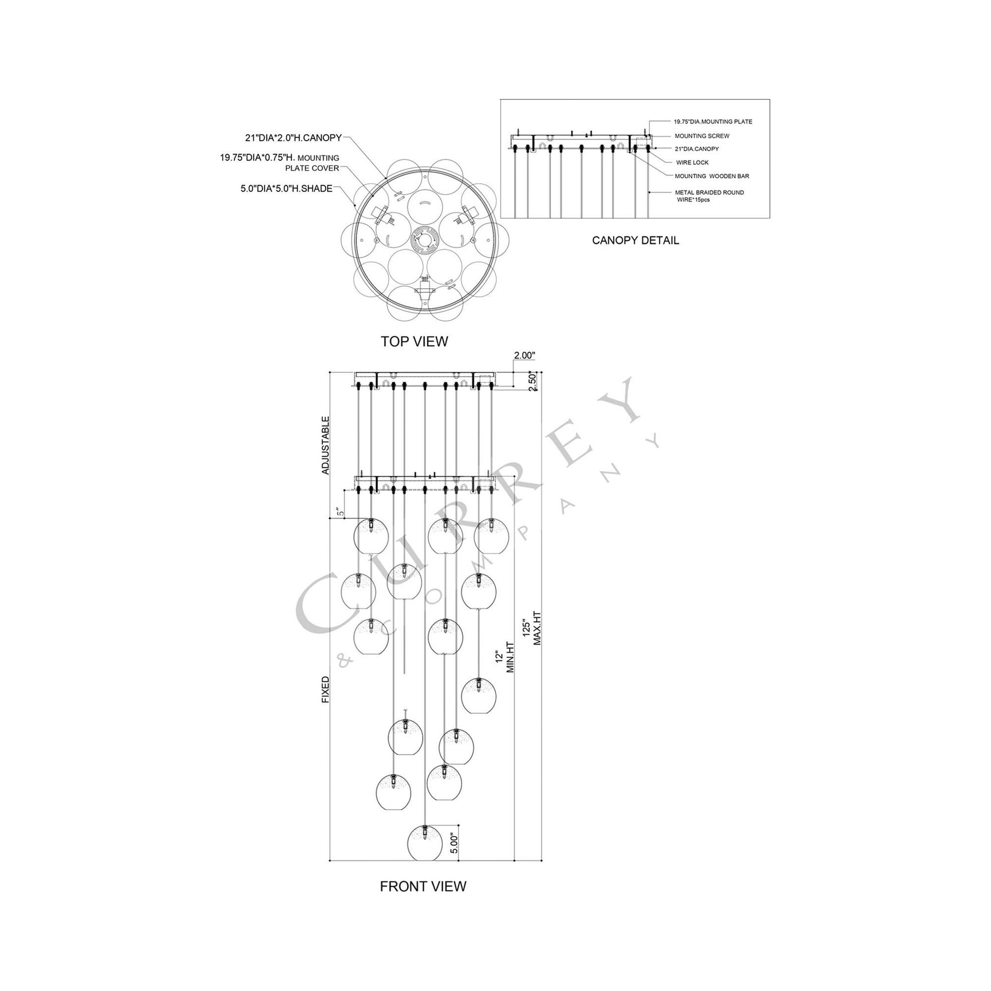 Pathos Multi Pendant Light - line drawing.
