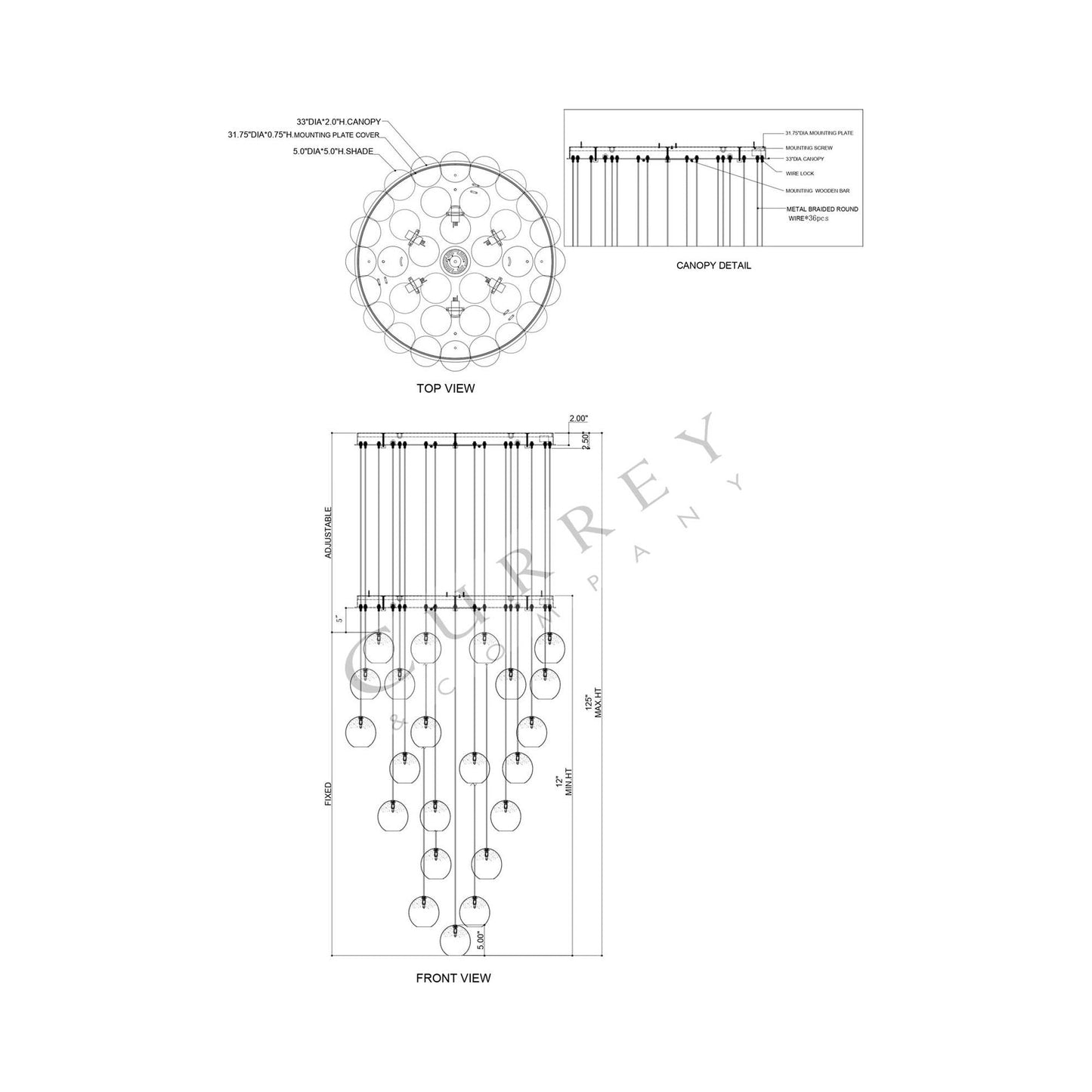 Pathos Multi Pendant Light - line drawing.
