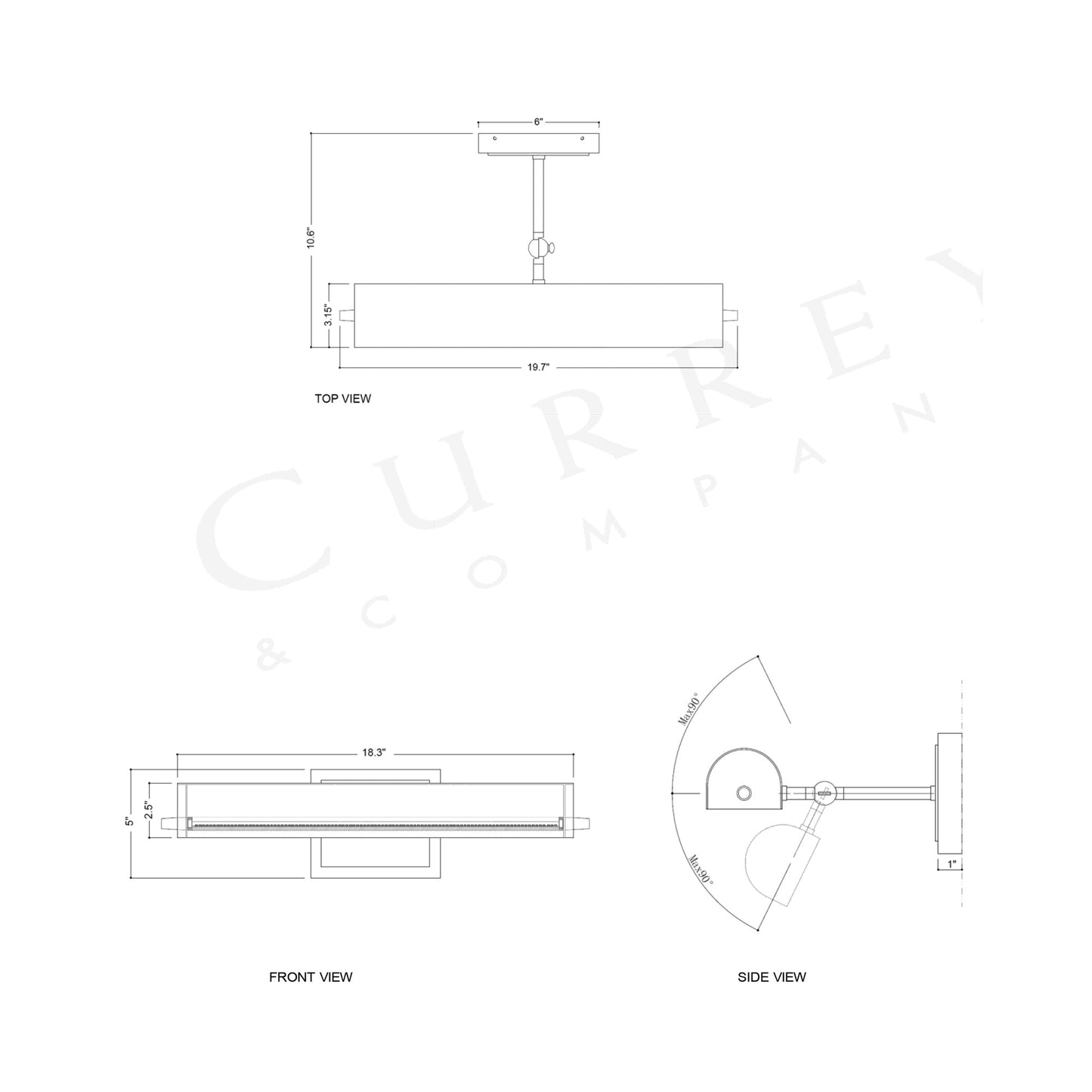 Pendleton LED Picture Light - line drawing.