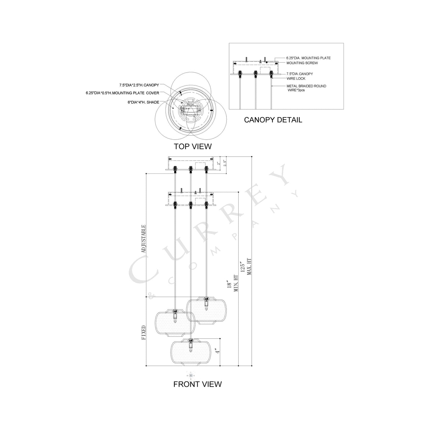 Pepper Multi Pendant Light - line drawing.