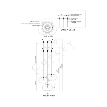 Pepper Multi Pendant Light - line drawing.