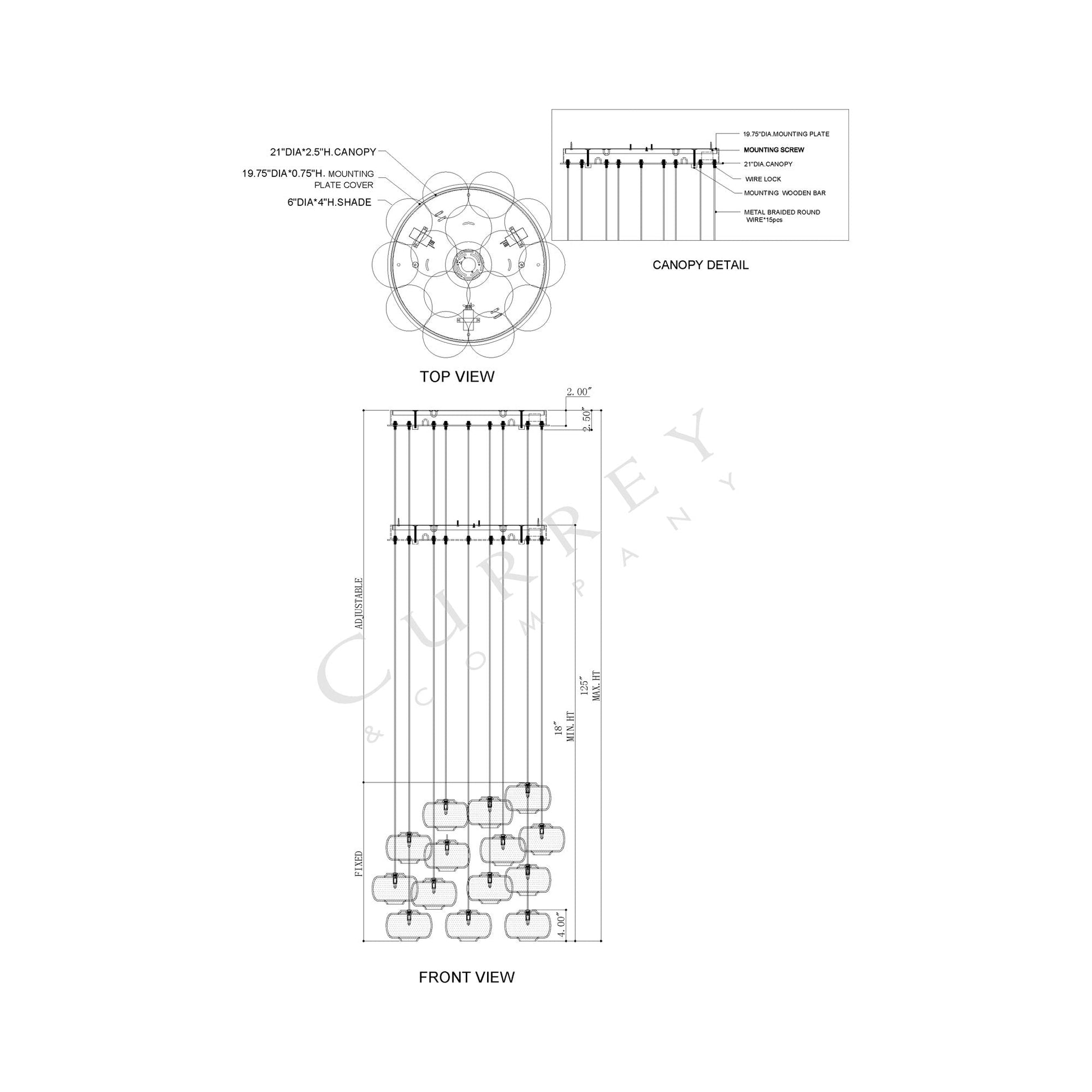 Pepper Multi Pendant Light - line drawing.