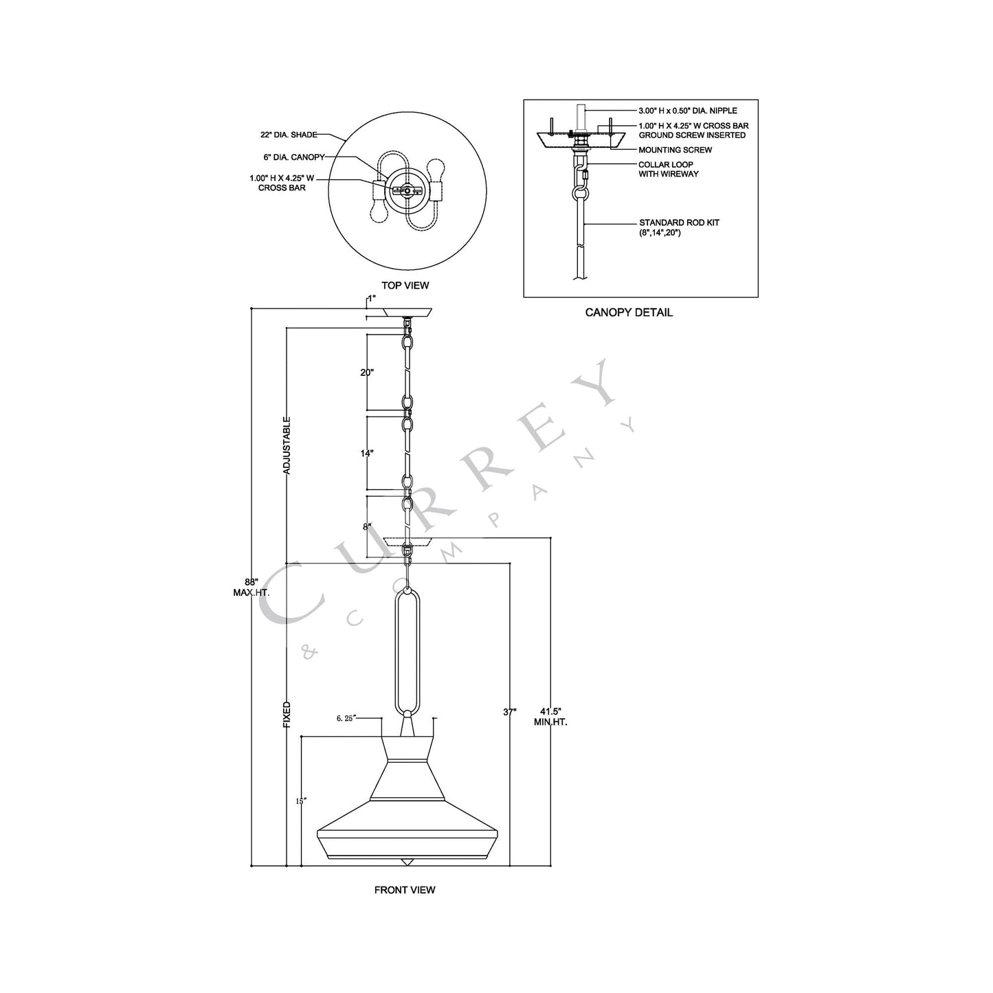 Perth Pendant Light - line drawing.