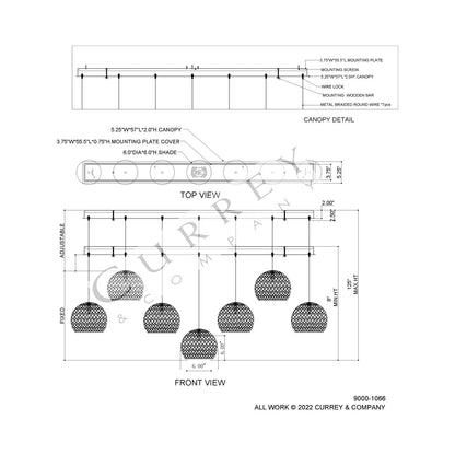 Piero Linear Multi Pendant Light - line drawing.