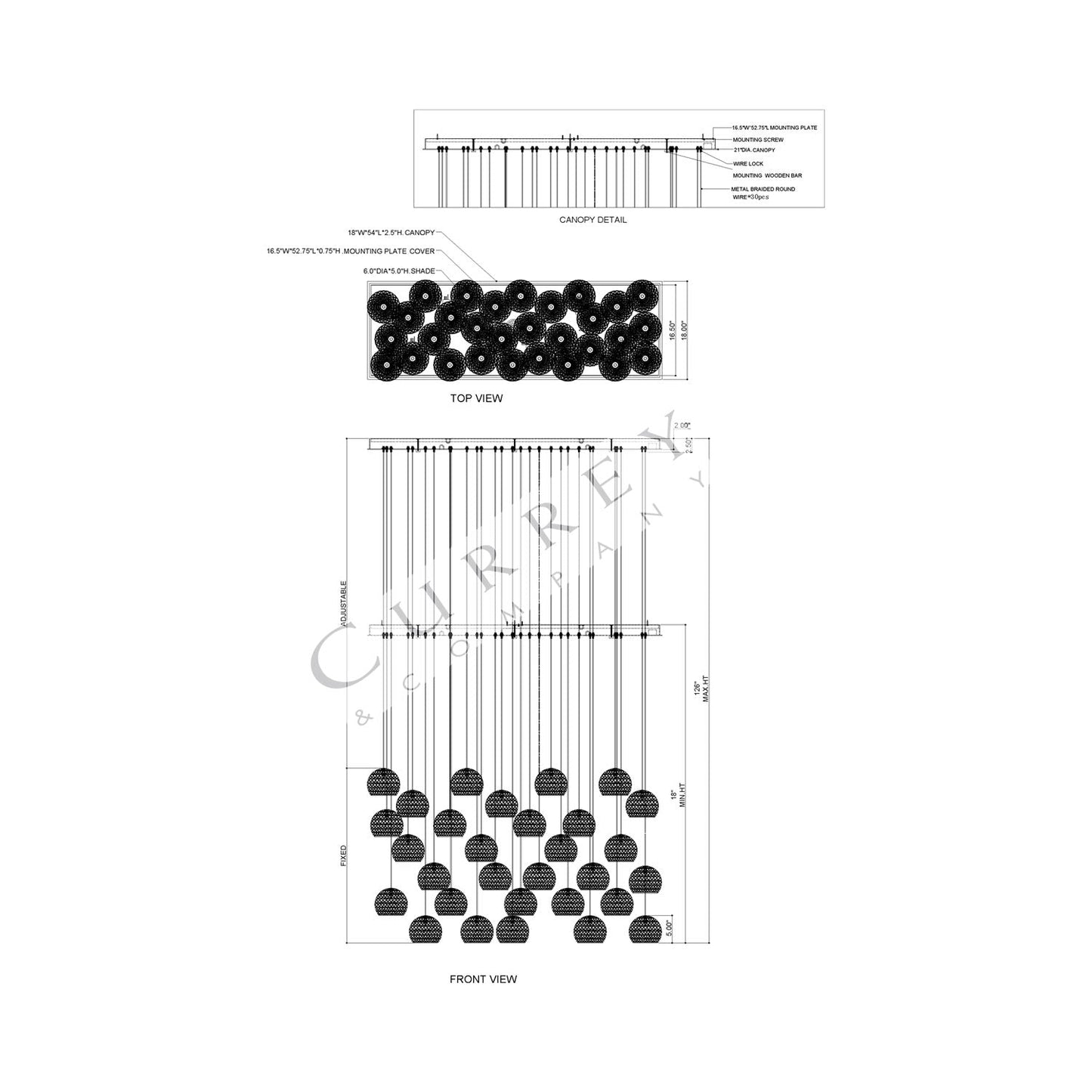 Piero Linear Multi Pendant Light - line drawing.