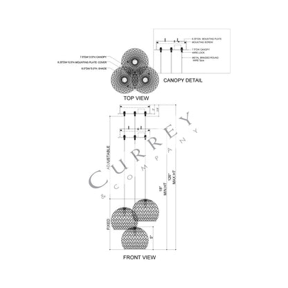 Piero Multi Pendant Light - line drawing.