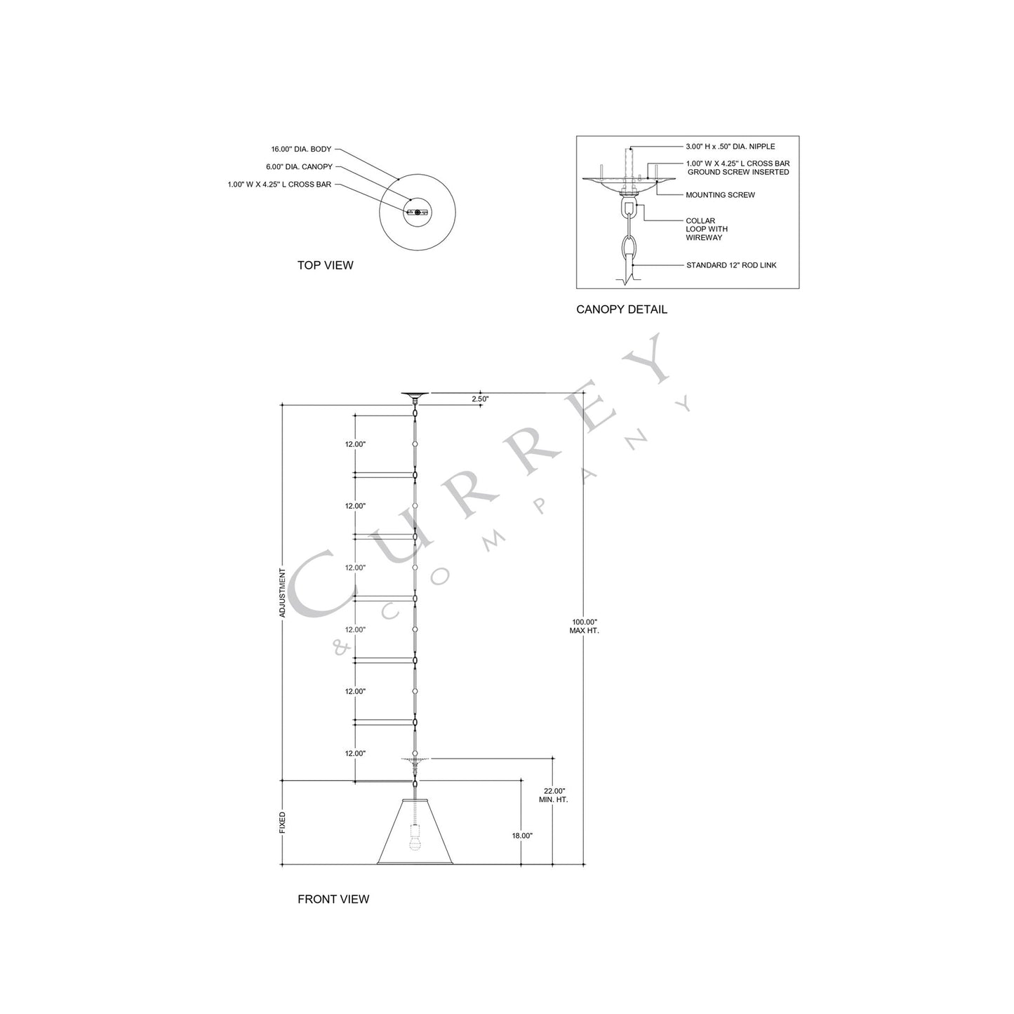Pierrepont Pendant Light - line drawing.