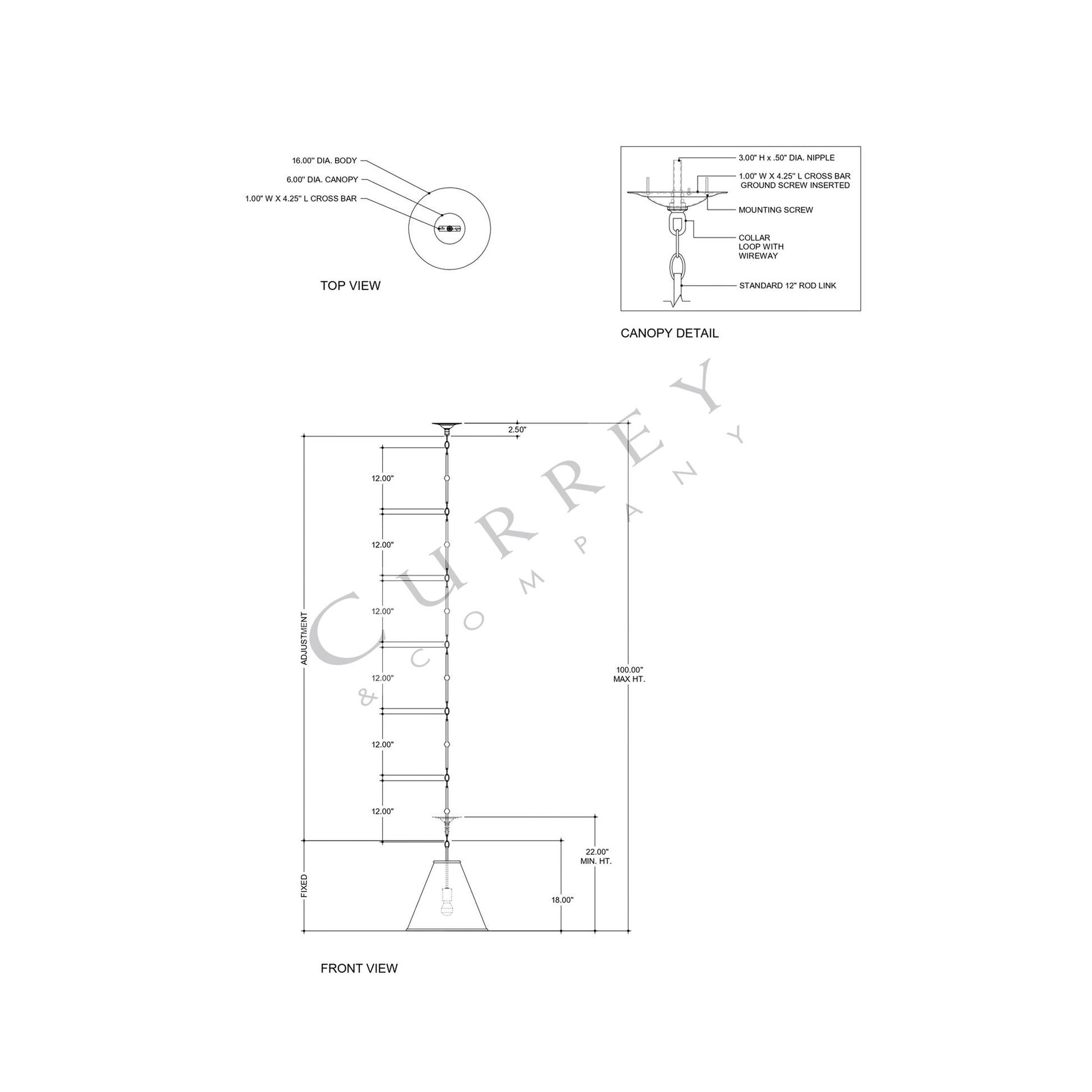 Pierrepont Pendant Light - line drawing.