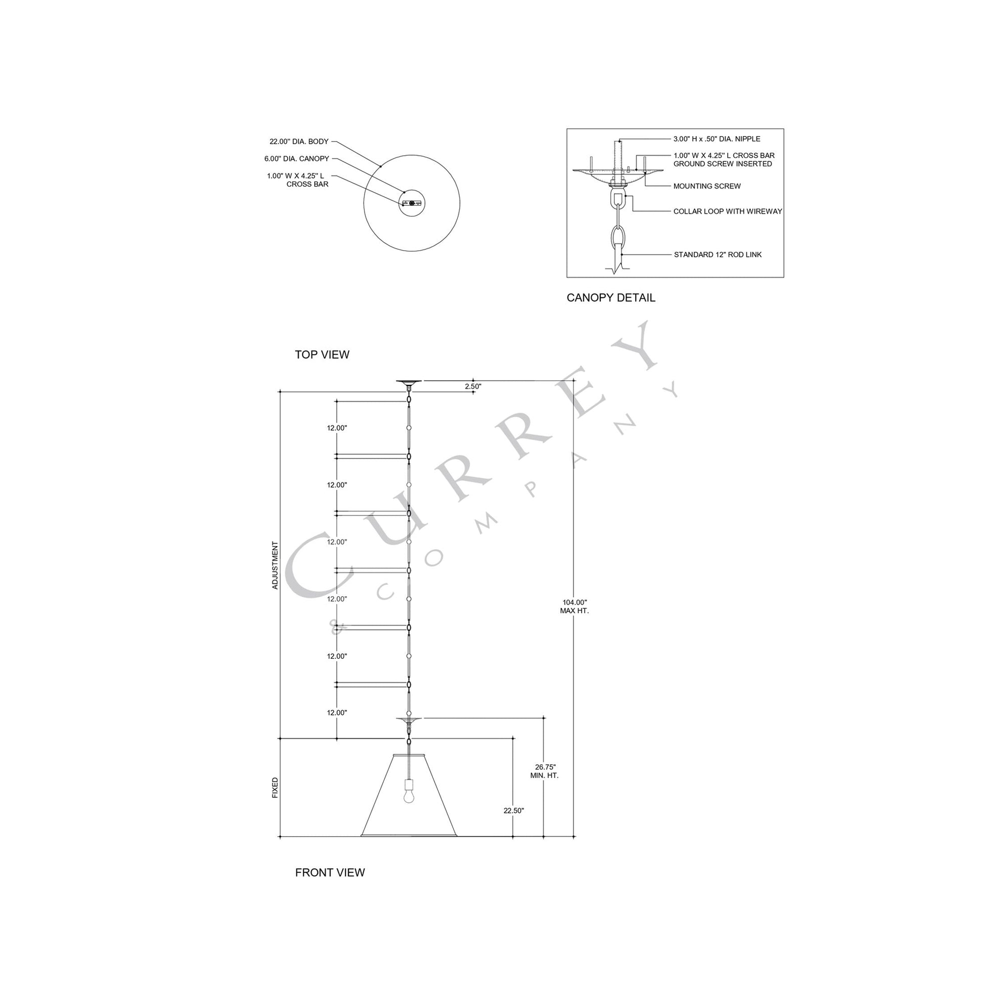 Pierrepont Pendant Light - line drawing.