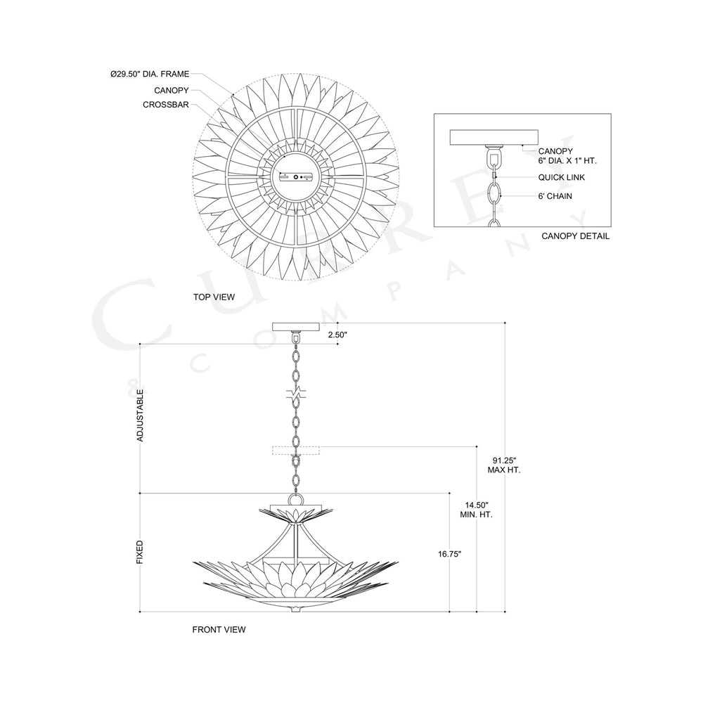 Plumage LED Semi Flush Convertible Pendant Light - line drawing.