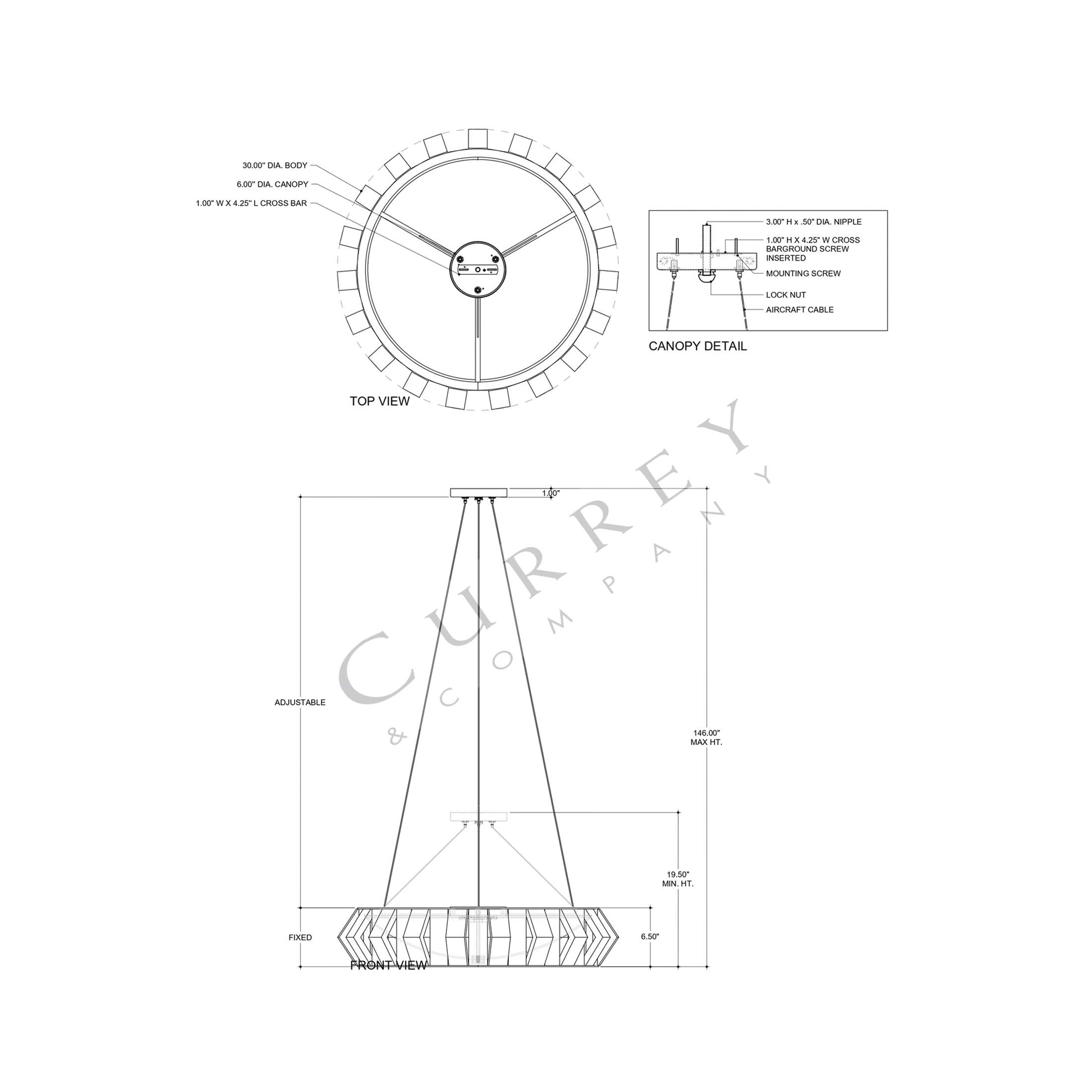 Plunge LED Chandelier - line drawing.