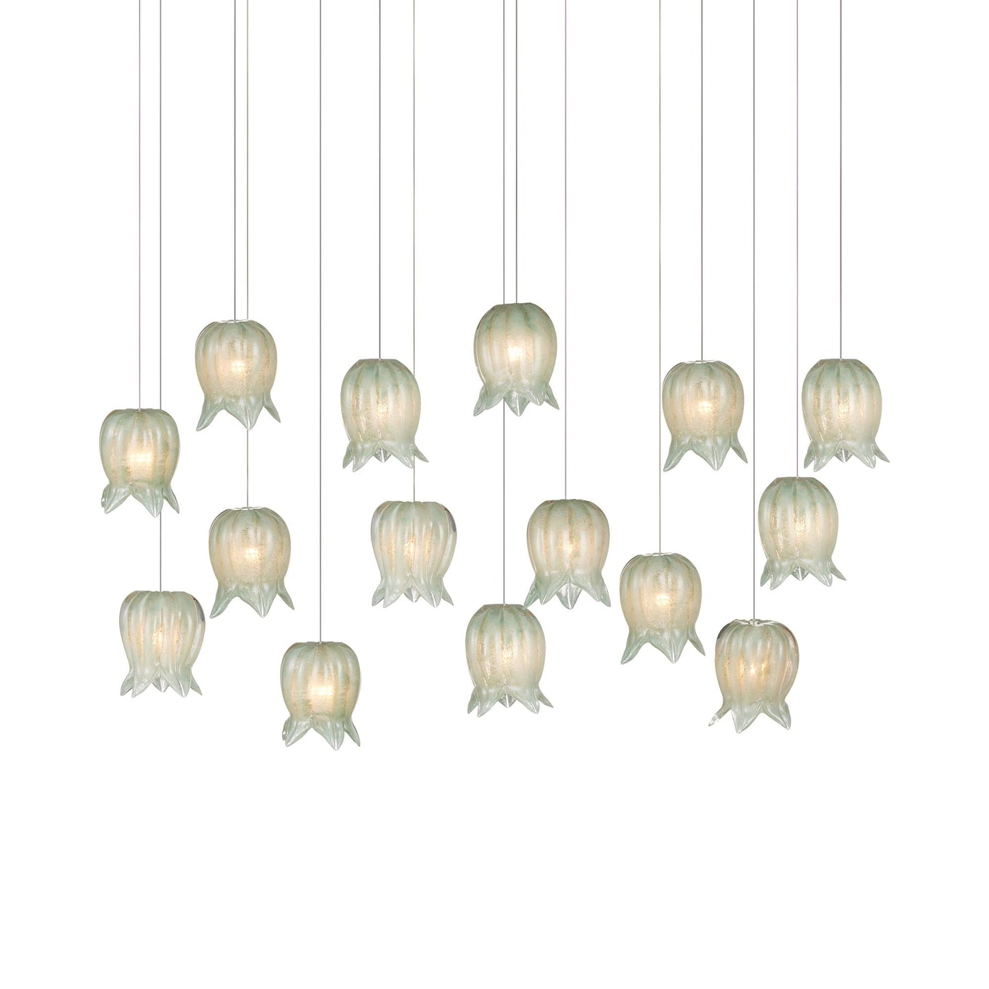 Polpo Linear Pendant Light in Green (15-Light).