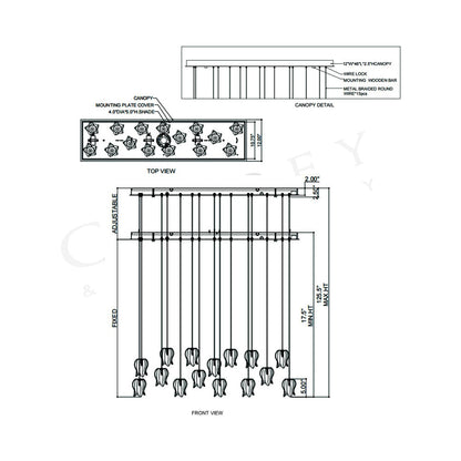 Polpo Linear Pendant Light - line drawing.