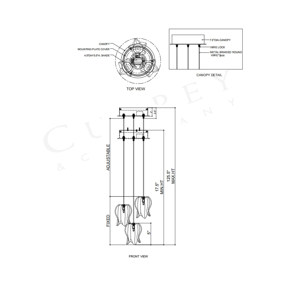 Polpo Round Pendant Light - line drawing.
