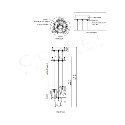 Polpo Round Pendant Light - line drawing.