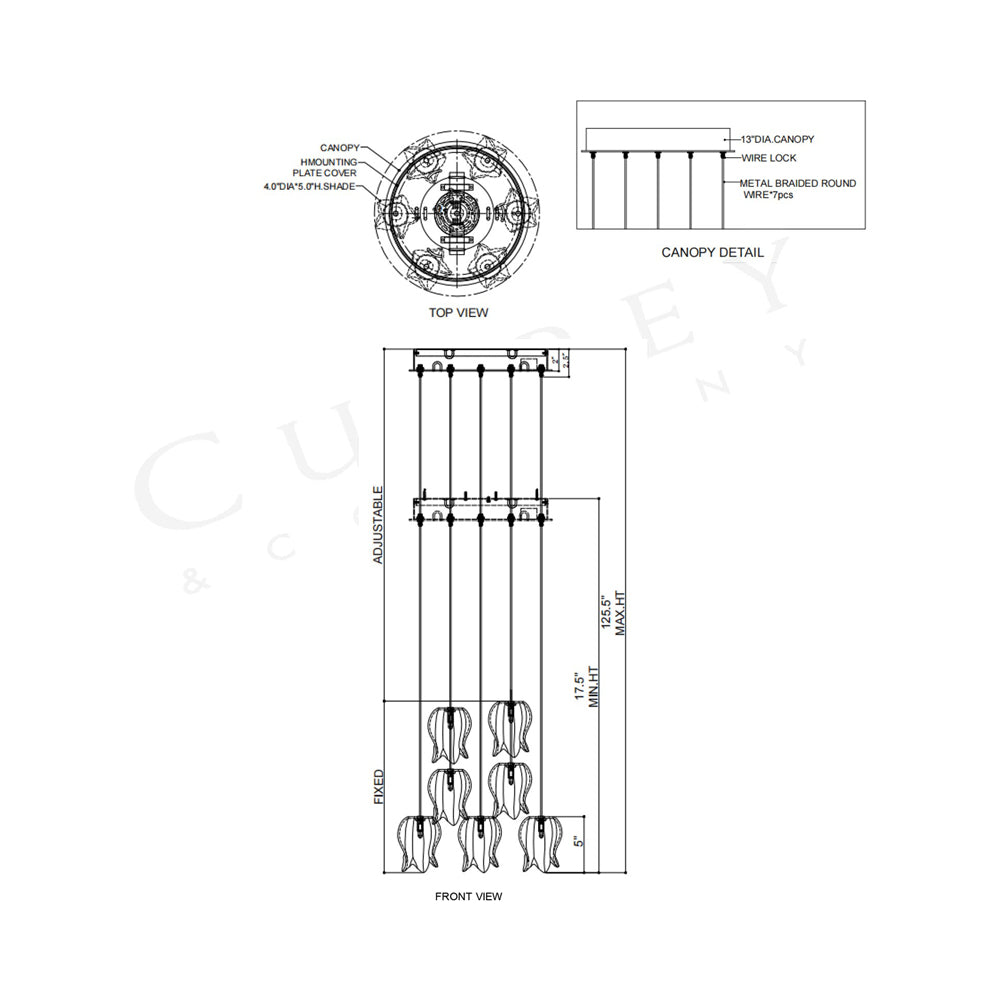 Polpo Round Pendant Light - line drawing.