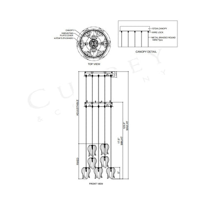 Polpo Round Pendant Light - line drawing.